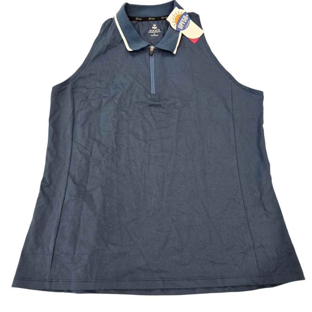 IUGA Womens Size Large Sleeveless Polo Top Golf Tennis Blue 1/4 Zip Preppy NEW‎